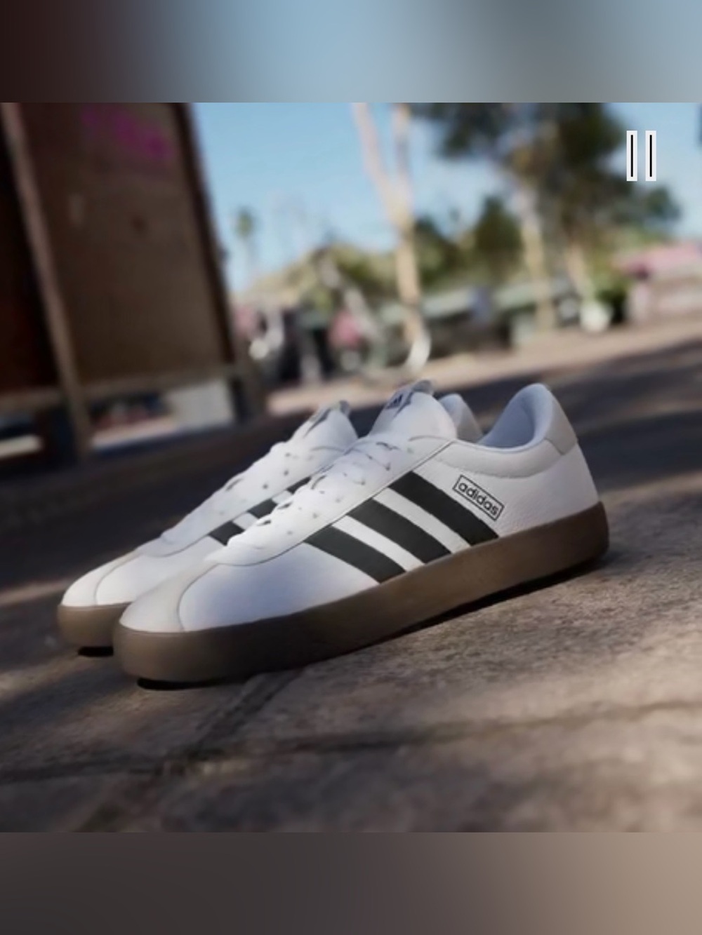 Adidas VL Court 3.0 Men’s Size US 8 White Black Leather Gray Suede Gum Shoes